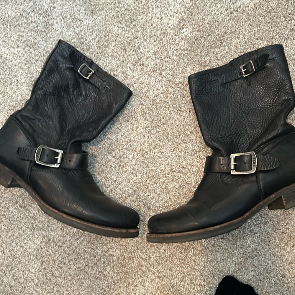 Black frye leather moto boots